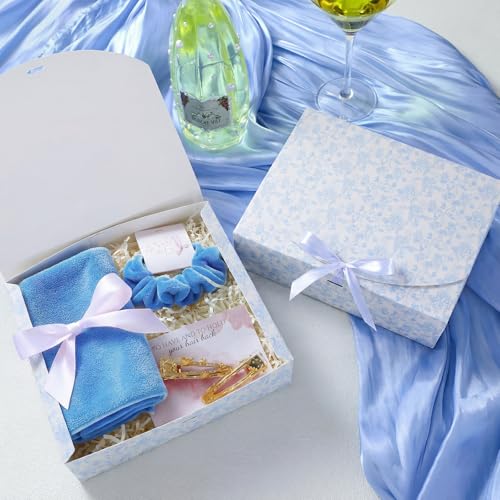 Kolldenn 8 Pack Blue Floral Bridesmaid Proposal Gift Boxes with Ribbon Lids 7.87x10.6x3.2In Toile Flower Empty Paper Box f...