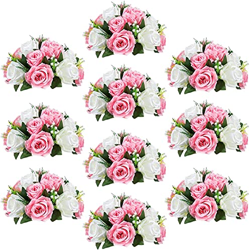 Sziqiqi Pack of 10 Fake Flowers, Silk Rose Flowers, Suit for Wedding/Party Centerpiece Road Lead Flower Rack Decorations, ...