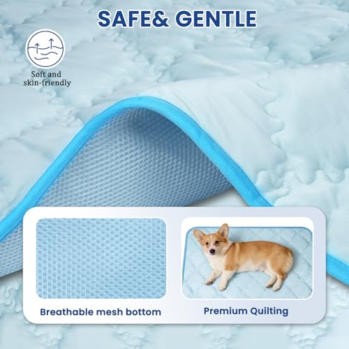 SUPRIY 2-Pack (Blue + Gray) Pet Cooling Mat Set - Ice Silk Cooling Pad & Fashion Bandana for Dogs & Cats (Small16.5 x21.6)