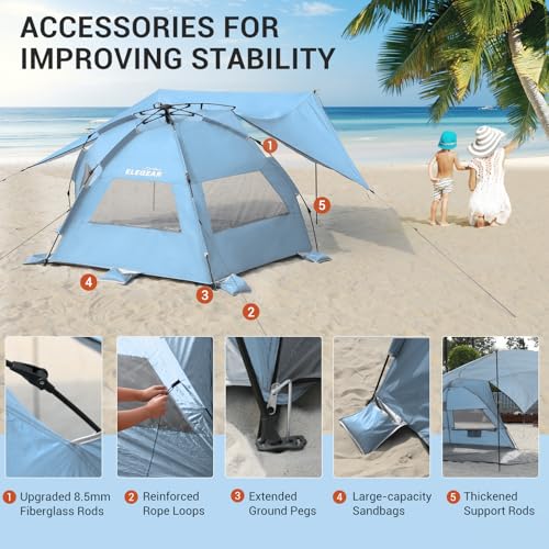 Elegear CumbreX™ Beach Tent with 360° Removable Canopy, 4-6 Person Pop Up Sun Shade Shelter, UPF 50+ Automated Installatio...