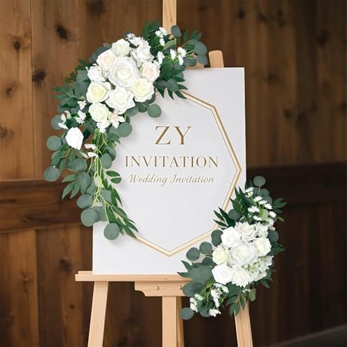 Petalivebioom Wedding Arch Flowers Set of 2 White Floral Swag for Wedding Ceremony Backdrop and Reception Decoration