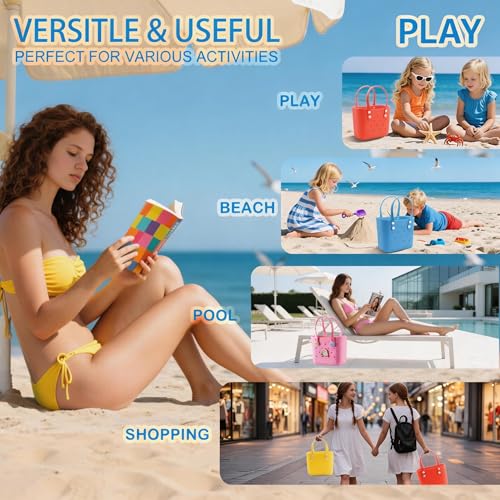 Rubber Tote Bag Small Beach Bag,Practical And Portable Travel Bag,Washable Open Handbag for Work Travel