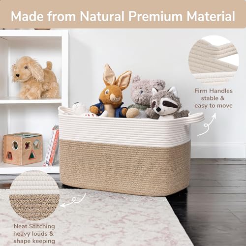 Goodpick Large Woven Blanket Basket, 21.6" x 14.9" x 11.8" Storage Baskets for Organizing, Rectangle Cotton Rope Toy Baske...