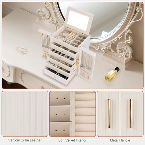 Dajasan Large Jewelry Organizer Box, Jewelry Boxes for Women Girls, 6-Tier Jewelry Storage Organizer with Mirror for Neckl...