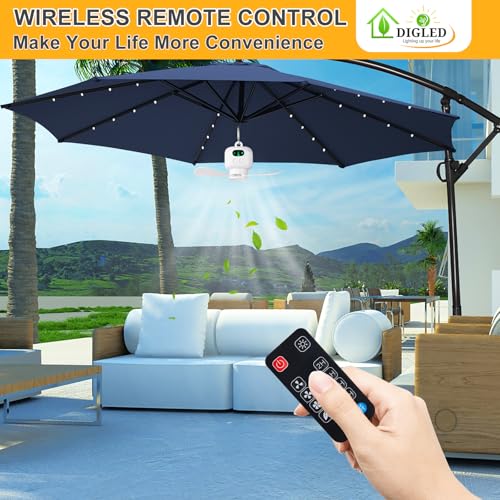 DIGLED Battery Operated Ceiling Fan: 11" Portable Camping RV Tent Fan with Lights - Outdoor Hanging Rechargeable 8000mAh -...