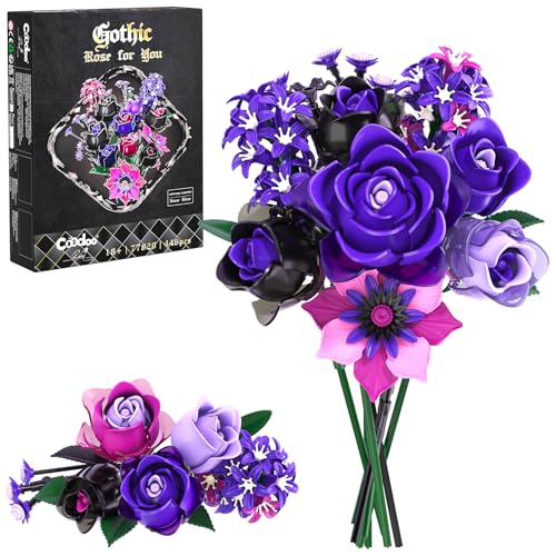 Gothic Rose Bouquet Building Set, Compatible with Lego Flowers, Halloween Botanical Collection for Home Decor, Creative Gi...