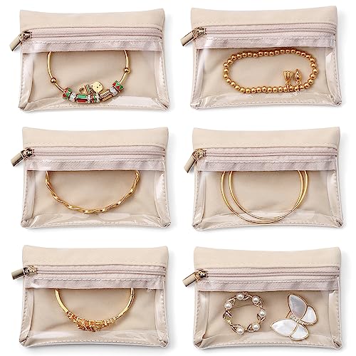 VLANDO Jewelry Travel Case,Travel Jewelry Organizer with Clear Velvet Jewelry Bags Zipper Pouch for Women Girl Gift 6Pcs