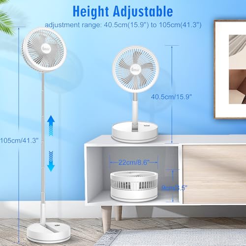 Portable Foldable Rechargeable Oscillating Fan - 8.6" 8000mah Battery Operated USB C Small Fan Remote, Quiet Table Desk Fa...