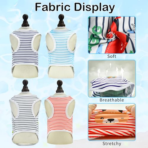 Vehomy 4 Pack Striped Pattern Dog & Cat Summer Tee Shirt - Breathable Cooling Tank Top Soft Vest for Small to Medium Dogs...