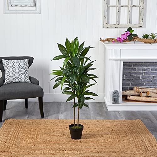 Nearly Natural 48in Artificial Dracaena with Real Touch Leaves and Multi Tonal Trunks, Large Indoor Silk Plant with Pot, M...