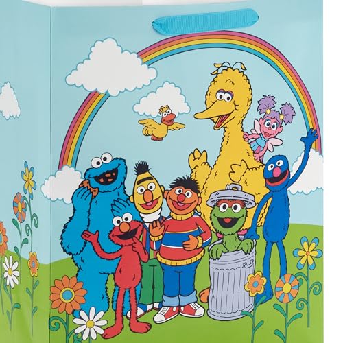 Hallmark Sesame Street 13" Large Gift Bag with Tissue Paper (Big Bird, Elmo, Grover, Cookie Monster) for Birthdays, Christ...