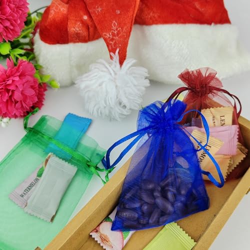 JUNSDUKE 10 Pcs Small Gift Bags, Mix Color Organza Bags 3x4 Inches, Mesh Drawstring Bag for Wedding, Party, Christmas, Jew...