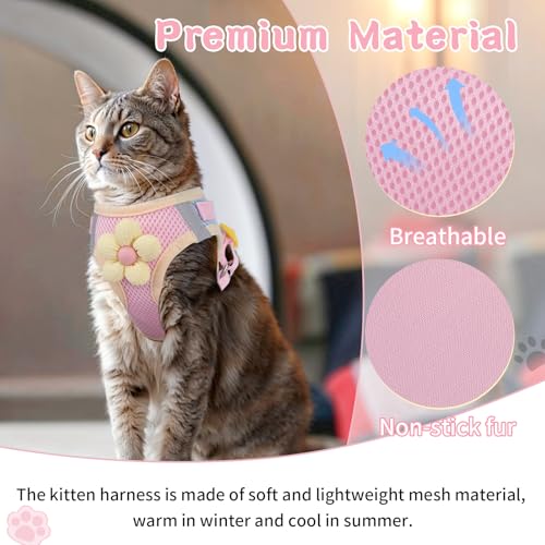 Cat Harness and Leash Set for Walking Escape Proof, Adjustable Kitten Harness Breathable Mesh with Reflective Strips Harne...