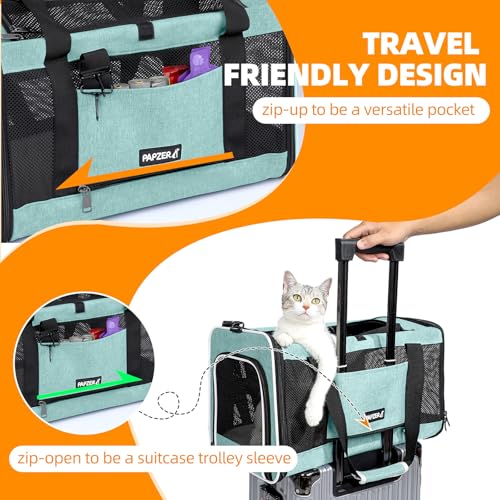 PAPZER Cat Carrier Soft-Sided Travel Bag for Medium to Large Cats Over 15lbs, Small Dog Carrier Crate Top Entry Breathable...
