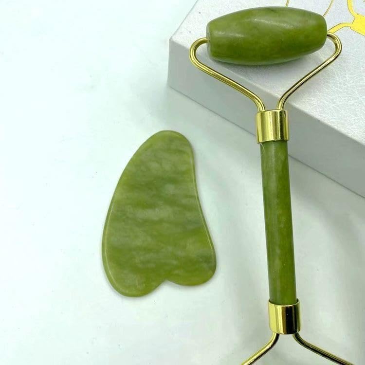 3-in-1 Jade Roller and Gua Sha Facial Kit | 100% Natural Jade Stone Massager Set for Anti-Aging, Wrinkle Reduction & Skin ...