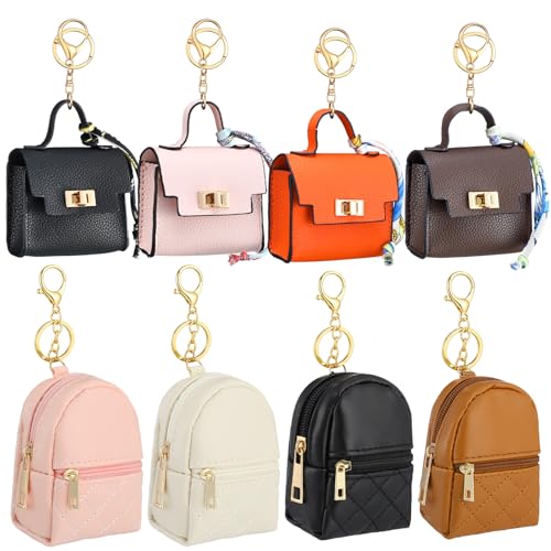 Tondiamo 8 Pcs Mini Backpack Keychain for Women Mini Bag Charms Cute Coin Purse Small Change Pouch Pocket Wallet Headset B...