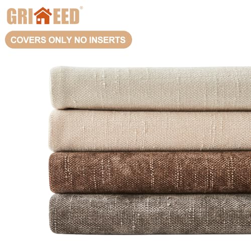 GriNeed Pack of 4 Throw Pillow Covers 22x22 Inch Chenille Textured Neutral Soft Pillow Covers Solid Decorative Farmhouse C...