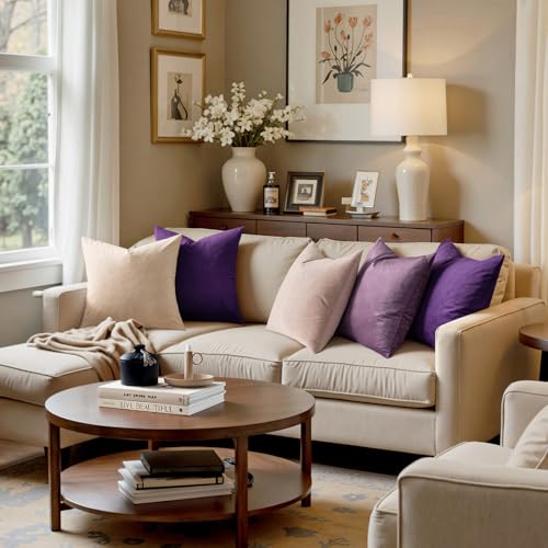 MIULEE Velvet Throw Pillow Covers 18x18 Inch, Pack of 2 - Eggplant Purple, Super Soft Decorative Square Cushion Cases Mode...