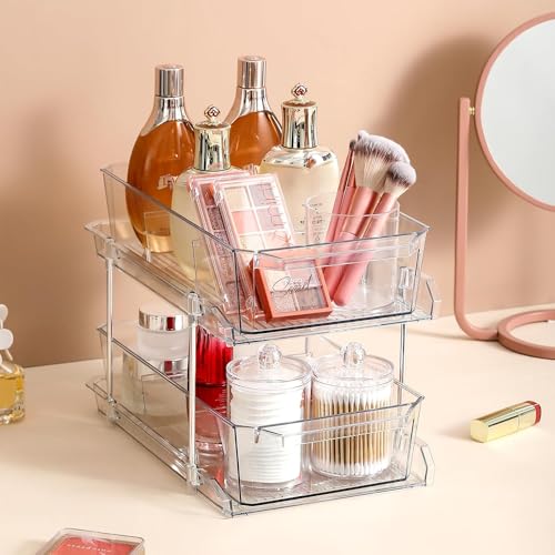 WISIEW Swab Holder Canisters with Lid, Bathroom Qtip Dispenser Apothecary Jars, Clear Plastic Cotton Ball Pad Container fo...