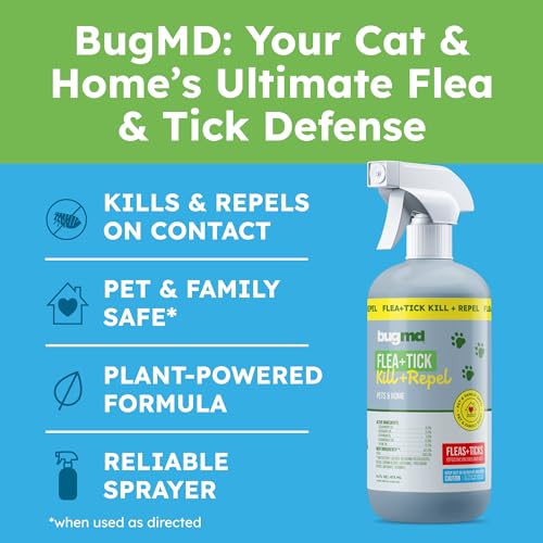 BugMD Pet Safe Flea Spray for Cats & Home | Natural Indoor Flea Killer & Tick Prevention | Plant-Based Flea Treatment for ...