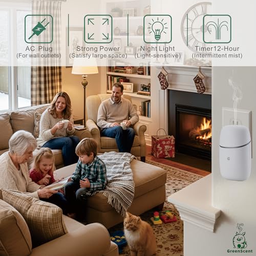 Waterless Essential Oil Diffuser : Plug in Diffuser for Bathroom, Bedroom, Living Room, Kitchen. Daily 12H Timer Intermitt...