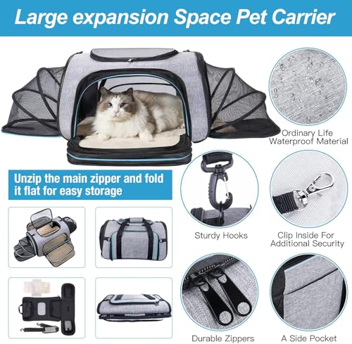 Siivton Airline Approved Pet Carrier, 4-Way Expandable Cat Dog Carrier for Under-Seat Travel, Soft-Sided Portable Pet Bag ...
