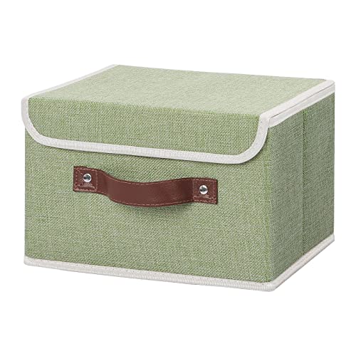 ANMINY Storage Bin with Lid Storage Boxes with PU Leather Handles PP Plastic Board Decorative Foldable Lidded Cotton Linen...
