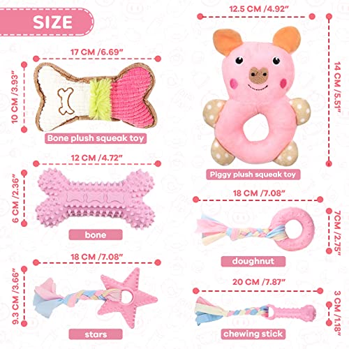 XGDMEIL 6 Pack Puppy Toys for Teething Small Dogs, Cute Pink Dog Chew Toys for Puppies, Soft Squeaky Dog Toys for Small Br...
