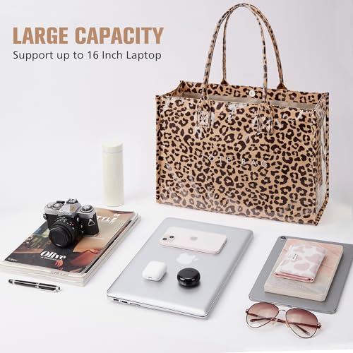 KALIDI PVC Tote Bag Women’s Kraft Paper Work Handbags Purses with Top Handle