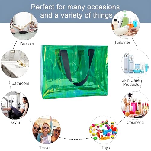 TotePrint Holographic PVC Beach Bag Waterproof - 18×13×6inch Large Clear Tote for Women Men Pool Travel Sandproof Carry All