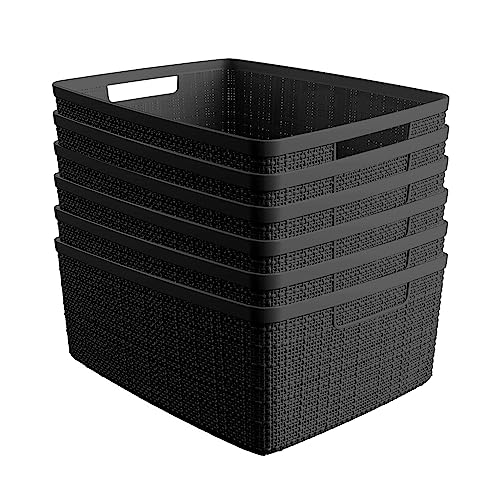 Curver Set of 6 Medium 12L Jute Decorative Plastic Organization and Storage Baskets - Perfect Bins for Home Office, Closet...