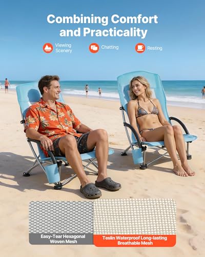 VEVOR Folding Beach Chair, High Back Camping Chairs for Adults, with Cup Pocket, Mesh Back, Carry Bag, Portable Extra Wide...