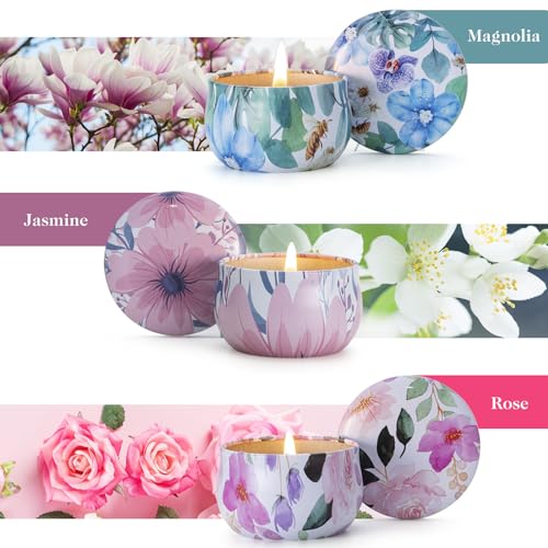 Hausware 3 Pack Scented Candles, 2.5 oz Aromatherapy Candles with Floral Scents,Soy Candles Set with 72H Burning Time,Idea...