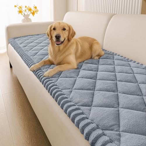 Smiry Fuzzy Couch Cover for Dogs, Non Slip Washable Pet Sofa Cover, Scratch Proof Hair Resistant Plush Sofa Slipcover, Pet...