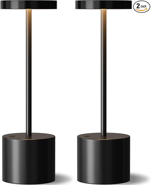 Black Cordless Table Lamp, 4000mAh Rechargeable Battery Powered Lamps, 3 Color Stepless Dimming, LED Wireless Outdoor Lamp...