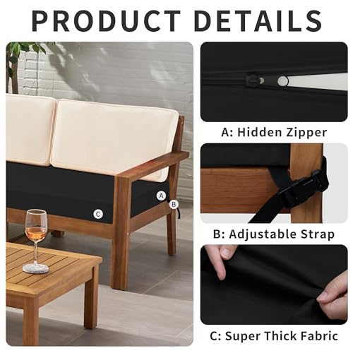 Easy-Going 42x18x3 inch Waterproof Outdoor Couch Bench Cushion Covers Only Replacement Non-Slip Patio Seat Cushion Slipcov...