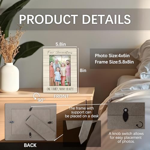 Foyoulame Four Generations 4x6 Picture Frame, Four Generations Wooden Picture Frame, Father's Mother's Day Gifts for Famil...
