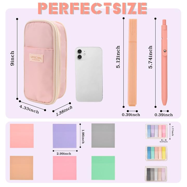Aesthetic School Supplies with Pencil Pouch - 27Pcs Cute College Essentials Set, Big Capacity Pen Case, Pastel Highlighter...