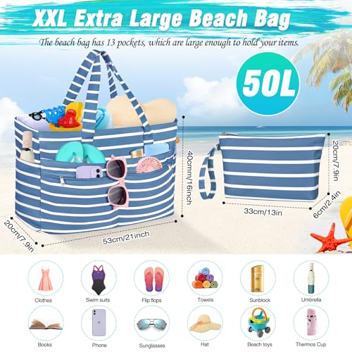 HUANLANG Extra Large Beach Bag Waterproof Beach Totes Bags for Women Men,Pool Bag with Zipper Wet Pocket