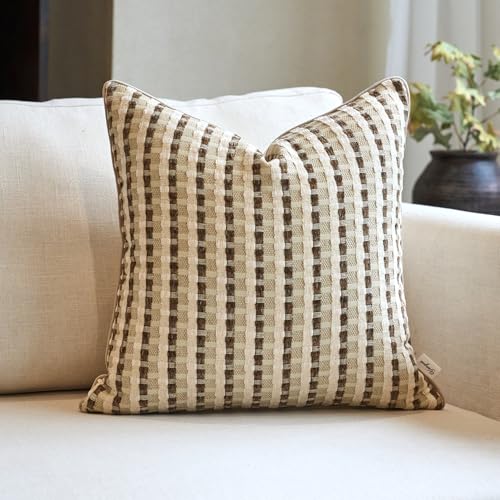 Yangest Boho Cotton and Linen Square Pillow Cover 18x18 Inch, Striped Luxury Couch Pillowcover Accent Modern Decorative Co...