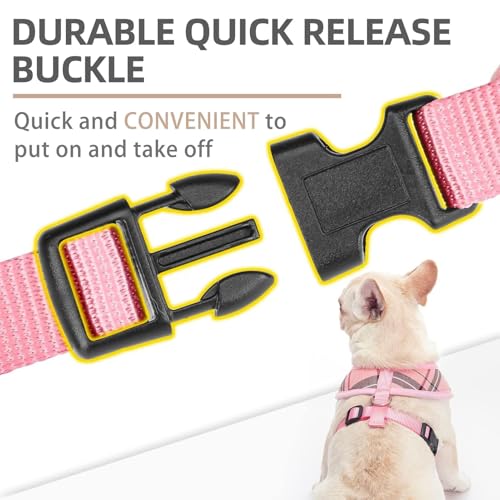 PUPTECK Soft Mesh Dog Harness and Leash Set Pet Puppy Cat Comfort Padded Vest No Pull Harnesses, Light Pink, M
