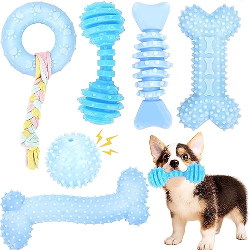 CGBD Puppy Toys, 6 Pack Dog Chew Toys for Puppy, Cute Blue Small Dog Toys, Teething Toys for Puppies, Soft Durable Interac...