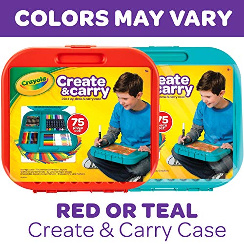 Crayola Create 'N Carry Travel Art Set for Kids (75pcs), 2-in-1 Lap Desk & Carrying Case, Essential Easter Basket Stuffer...