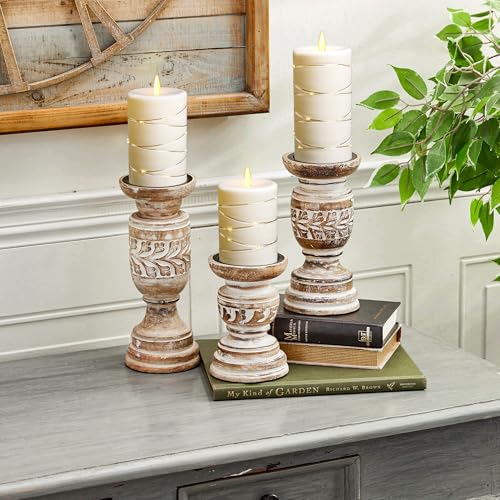 Da by 3 Pack Ivory Flameless Taper Candles, Realistic Flickering LED Candles with Surrounding Fairy String Lights, Heat Re...
