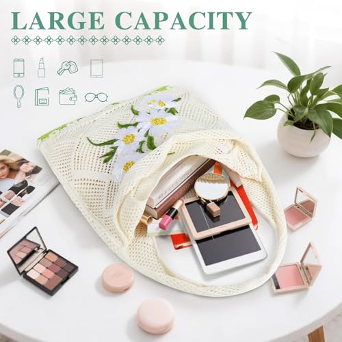 Topdear Crochet Tote Bag for Women, Aesthetic Crochet Mesh Beach Tote Bag, Summer Vacation Knitted Bag for Women Shoulder