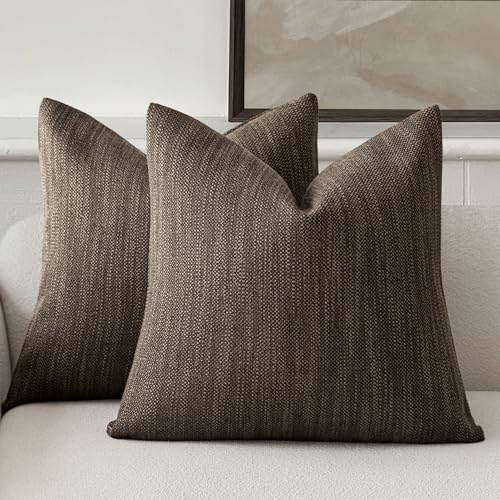 Foindtower Set of 2 Decorative Textured Burlap Linen Throw Pillow Covers Farmhouse Boho Cushion Cover Solid Accent Pillowc...