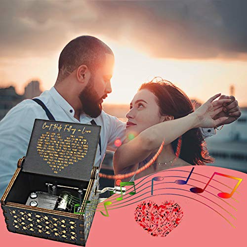 byykit Can't Help Falling in Love Wood Music Box, Antique Engraved Musical Boxes Case for Love One Wooden Music Box - Gift...