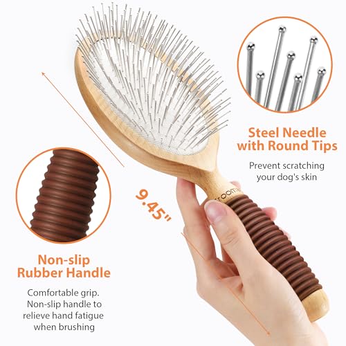 GROOMAGE Dog Brush for Long Haired Dogs, 27mm Extra Long Pin Brush for Grooming, Shedding - Beech Wood Material, Non-Slip ...