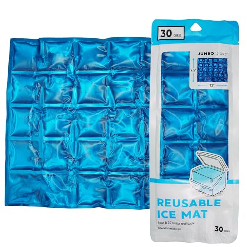 Jacent Reusable Ice Pack Mat, Flexible 30-Cube Gel Freezer Sheet for Coolers, Lunch Bags, Food Storage & Outdoor Use, Jumb...