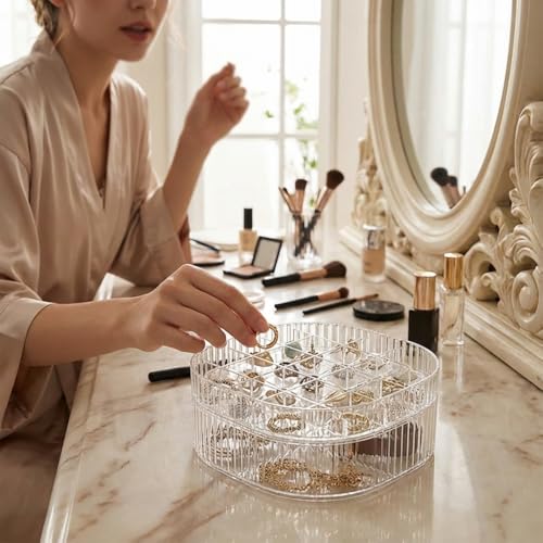 HALAFE Jewelry Box, 3-Layer Acrylic Jewelry Organizer with Handle, Clear Jewelry Boxes for Women Girls, Make up Organizer,...